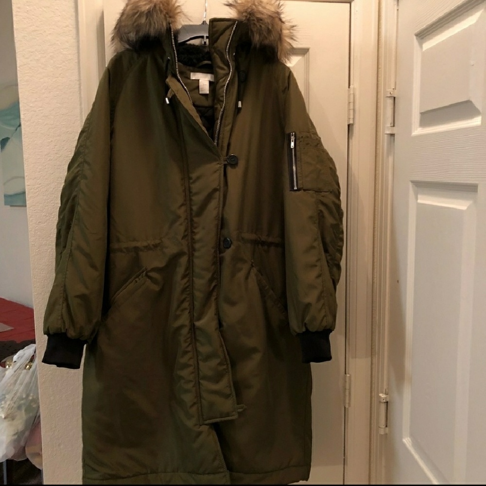 H&M long olive green coat